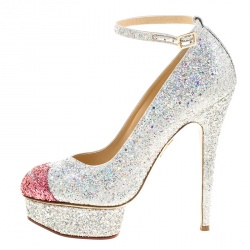 Pre Owned Charlotte Olympia Two Tone Glitter Kiss Me Dolores! Ankle Strap Platform Pumps Size 40