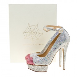Pre Owned Charlotte Olympia Two Tone Glitter Kiss Me Dolores! Ankle Strap Platform Pumps Size 40