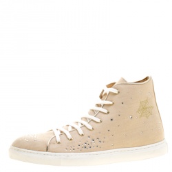 Pre Owned Charlotte Olympia Beige Linen Bejeweled High Top Sneakers Size 40