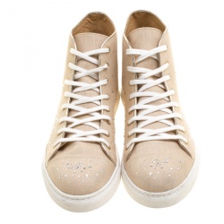 Pre Owned Charlotte Olympia Beige Linen Bejeweled High Top Sneakers Size 40