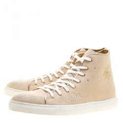 Pre Owned Charlotte Olympia Beige Linen Bejeweled High Top Sneakers Size 40