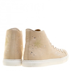 Pre Owned Charlotte Olympia Beige Linen Bejeweled High Top Sneakers Size 40