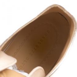 Pre Owned Charlotte Olympia Beige Linen Bejeweled High Top Sneakers Size 40