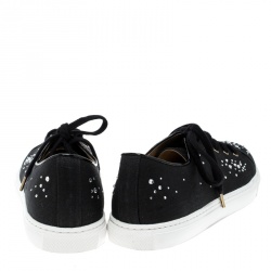 Charlotte Olympia Black Crystal Embellished Linen Bejeweled Low Top Sneakers Size 41