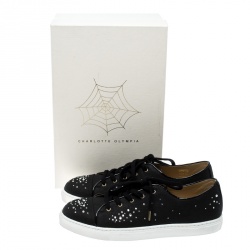Charlotte Olympia Black Crystal Embellished Linen Bejeweled Low Top Sneakers Size 41