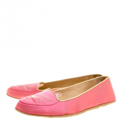 Pre Owned Charlotte Olympia Pink Satin Cat Nap Slipper Set S