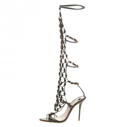 Pre Owned Sophia Webster Black Leather Arielle Beaded Woven Gladiator Sandals Size 38