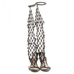 Pre Owned Sophia Webster Black Leather Arielle Beaded Woven Gladiator Sandals Size 38