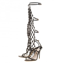 Pre Owned Sophia Webster Black Leather Arielle Beaded Woven Gladiator Sandals Size 38