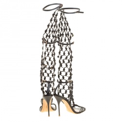 Pre Owned Sophia Webster Black Leather Arielle Beaded Woven Gladiator Sandals Size 38