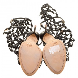 Pre Owned Sophia Webster Black Leather Arielle Beaded Woven Gladiator Sandals Size 38