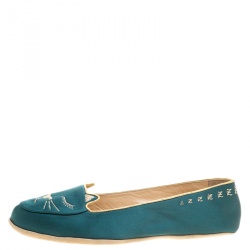 Pre Owned حذاء سليبر شارلوت أوليمبيا كات ناب ساتان أخضر L