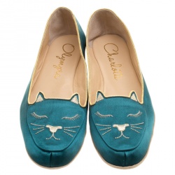 Pre Owned حذاء سليبر شارلوت أوليمبيا كات ناب ساتان أخضر L