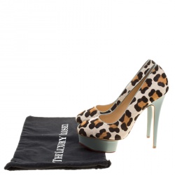 Pre Owned حذاء كعب عالى شارلوت اوليمبيا بولي نعل سميك شعر عجل نقشة فهد مقاس 38.5