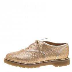 Pre Owned Charlotte Olympia Metallic Dull Gold Glitter Stefania Oxfords Size 37.5