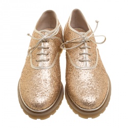 Pre Owned Charlotte Olympia Metallic Dull Gold Glitter Stefania Oxfords Size 37.5
