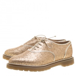 Pre Owned Charlotte Olympia Metallic Dull Gold Glitter Stefania Oxfords Size 37.5
