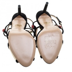 Pre Owned Charlotte Olympia Black Suede and Mesh Spot On Multicolor Stud Embellished Cut Out Sandals Size 40