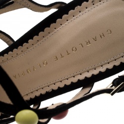 Pre Owned Charlotte Olympia Black Suede and Mesh Spot On Multicolor Stud Embellished Cut Out Sandals Size 40