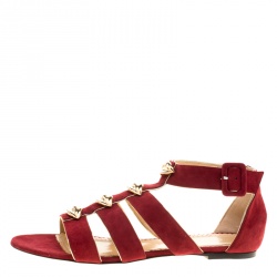 Pre Owned صندل غلادياتور شارلوت أوليمبيا وان مور كيس سويدي أحمر غارنت مقاس 38.5