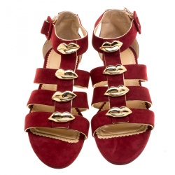 Pre Owned صندل غلادياتور شارلوت أوليمبيا وان مور كيس سويدي أحمر غارنت مقاس 38.5