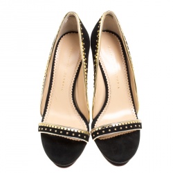Pre Owned Charlotte Olympia Black Suede Christine Stud Embellished Open Toe Sandals Size 41