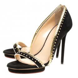 Pre Owned Charlotte Olympia Black Suede Christine Stud Embellished Open Toe Sandals Size 41