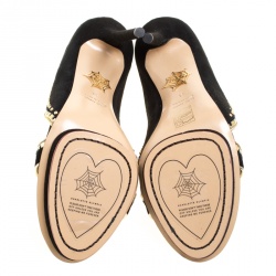 Pre Owned Charlotte Olympia Black Suede Christine Stud Embellished Open Toe Sandals Size 41