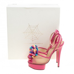 Pre Owned صندل شارلوت أوليميبيا نعل سميك مقدمة مفتوحة جلد وردي وشبكة بوملاين مقاس 38.5