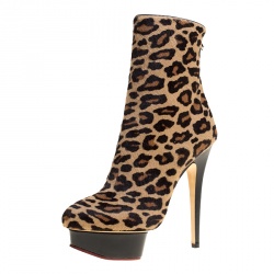 Pre Owned Charlotte Olympia Leopard Print Pony Hair Lucinda Platform Ankle Boots Size 37.5