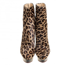 Pre Owned Charlotte Olympia Leopard Print Pony Hair Lucinda Platform Ankle Boots Size 37.5