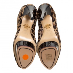 Pre Owned Charlotte Olympia Leopard Print Pony Hair Lucinda Platform Ankle Boots Size 37.5