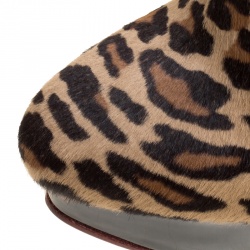 Pre Owned Charlotte Olympia Leopard Print Pony Hair Lucinda Platform Ankle Boots Size 37.5