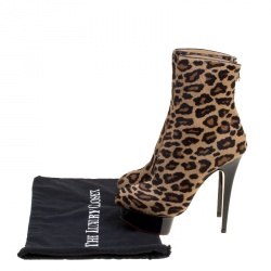 Pre Owned Charlotte Olympia Leopard Print Pony Hair Lucinda Platform Ankle Boots Size 37.5