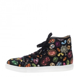 Charlotte Olympia Multicolor Jewel Print Canvas High Top Sneakers Size 39.5