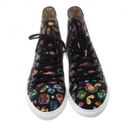 Charlotte Olympia Multicolor Jewel Print Canvas High Top Sneakers Size 39.5