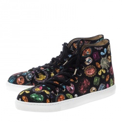 Charlotte Olympia Multicolor Jewel Print Canvas High Top Sneakers Size 39.5