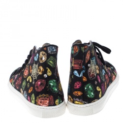 Charlotte Olympia Multicolor Jewel Print Canvas High Top Sneakers Size 39.5