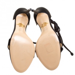 Pre Owned Charlotte Olympia Black Satin Shelley Bow Embellished Ankle Wrap Sandals Size 38.5