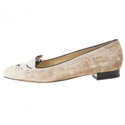 Pre Owned Charlotte Olympia Velvet Sleeping Kitty Flats Size 38.5