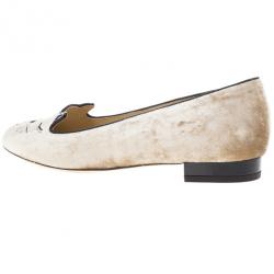 Pre Owned Charlotte Olympia Velvet Sleeping Kitty Flats Size 38.5