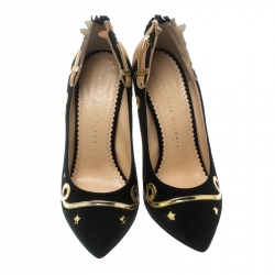 Pre Owned Charlotte Olympia Two Tone Suede Giddy Up Pumps Size 35.5