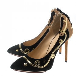 Pre Owned Charlotte Olympia Two Tone Suede Giddy Up Pumps Size 35.5
