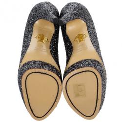 Pre Owned Charlotte Olympia Black Glitter Priscilla Platform Pumps Size 36.5