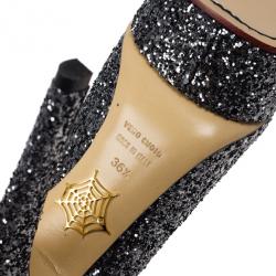 Pre Owned Charlotte Olympia Black Glitter Priscilla Platform Pumps Size 36.5