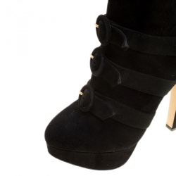 Pre Owned Charlotte Olympia Black Suede Alda Over The Knee Platform Boots Size 37