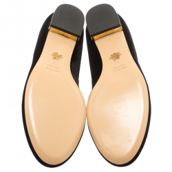 Pre Owned Charlotte Olympia Black Kitty Embroidered Velvet Flats Size 41