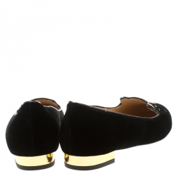 Pre Owned Charlotte Olympia Black Kitty Embroidered Velvet Flats Size 41