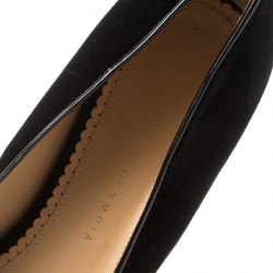 Pre Owned Charlotte Olympia Black Kitty Embroidered Velvet Flats Size 41