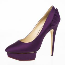 Pre Owned Charlotte Olympia Purple Paloma Fan-pleat Satin Pumps Size 41
